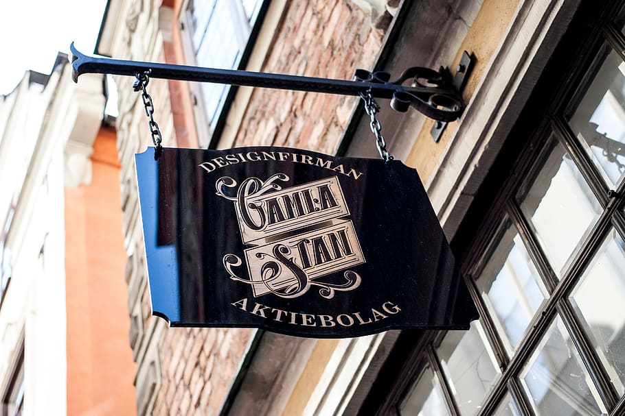 stockholm, gamla stan, sweden, scandinavia, street, europe, hanging, low angle view, built structure, architecture