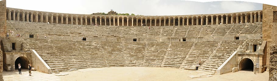 Stadion kubah beige, aspendos, teater Romawi, kalkun, gladiator, arsitektur, sejarah, masa lalu, kuno, struktur yang dibangun