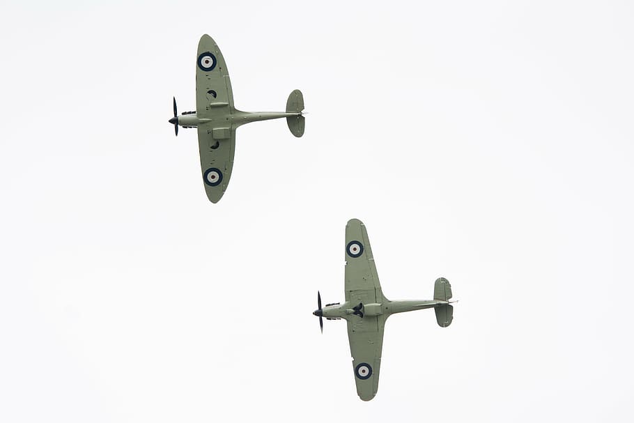 spitfire, mustang, aircraft, airplane, britain, air vehicle, military, mode of transportation, flying, transportation