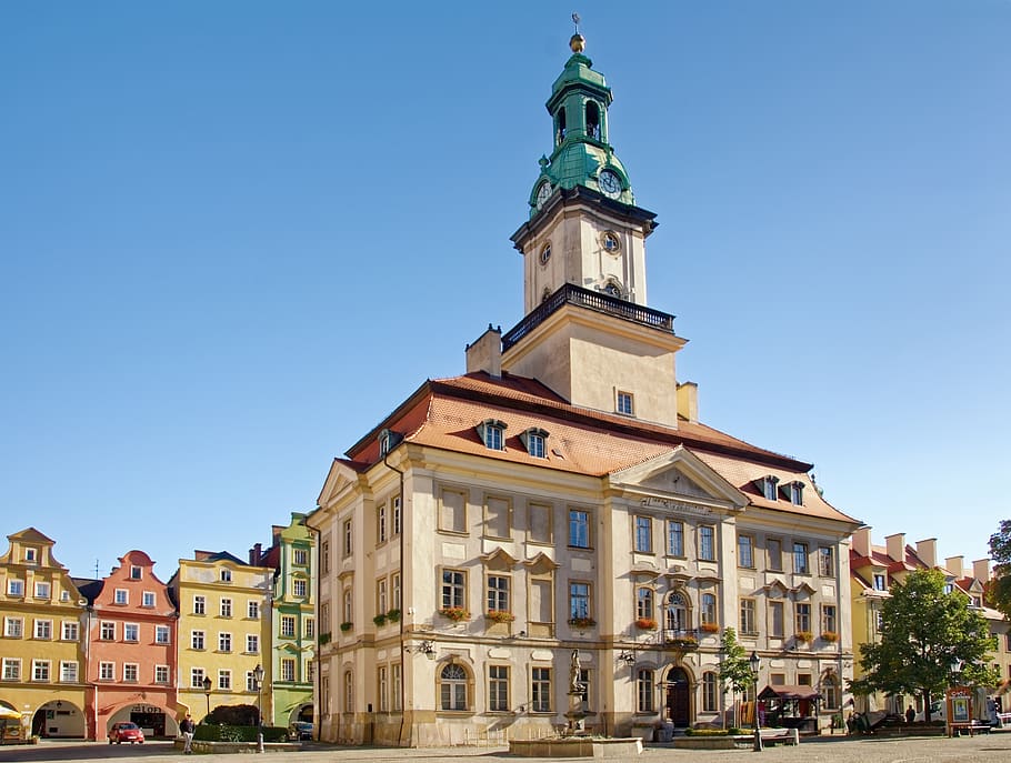 poland, silesia, jelenia góra, town hall, marketplace, historic center, architecture, facade, building exterior, built structure