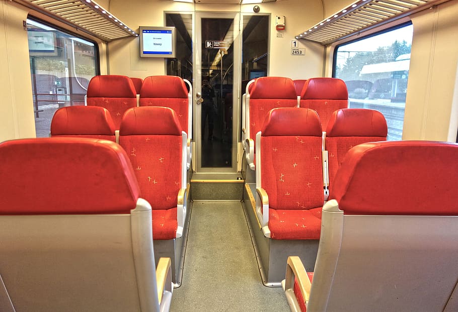 train interior, railway, transport, public transport, vehicle, train, compartment, seat, train seat, first class