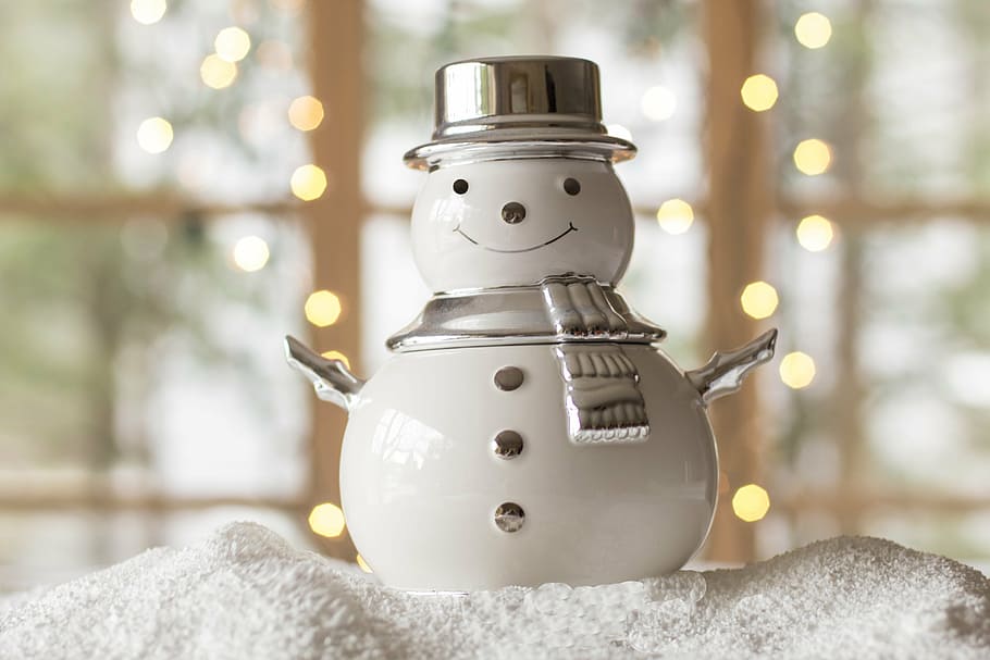 boneco de neve estatueta de cerâmica, boneco de neve, neve, inverno, natal, estação, branco, celebração, frio, geada