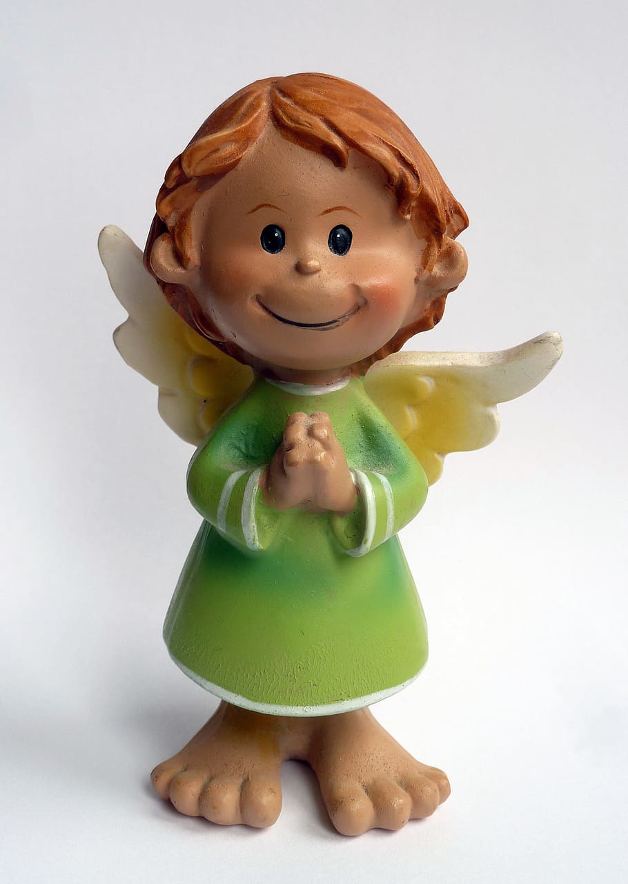 guardian angel, angel, figurine, prayer, good luck, cute, anjelik, studio shot, indoors, white background