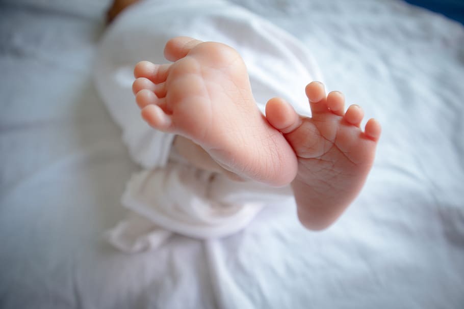 bebé, pies, desnudo, recién nacido, niño, pequeño, infantil, nacimiento, humano, lindo