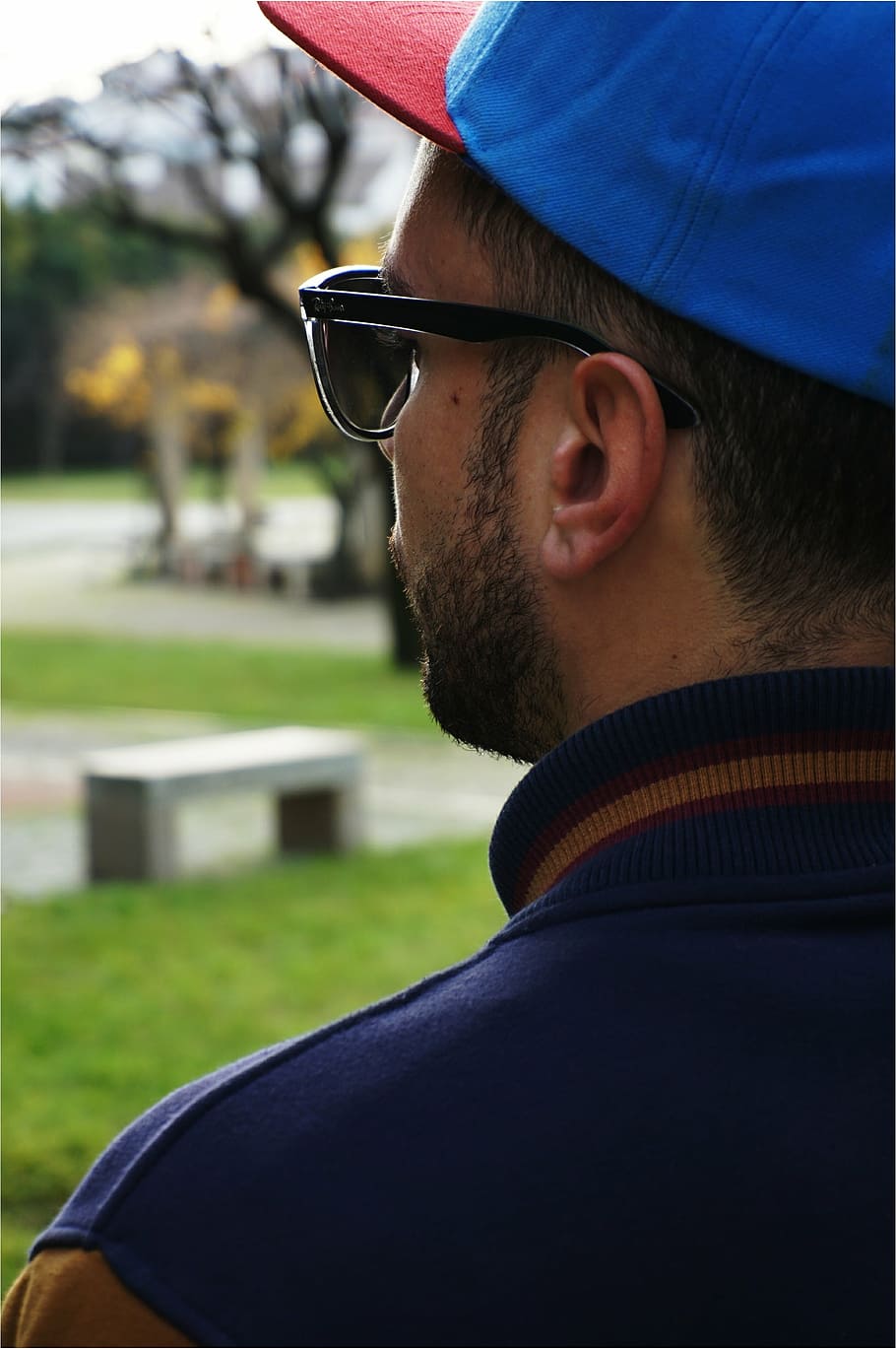 man, male, back view, young, profile man, cap, glasses, hipster, beard, men