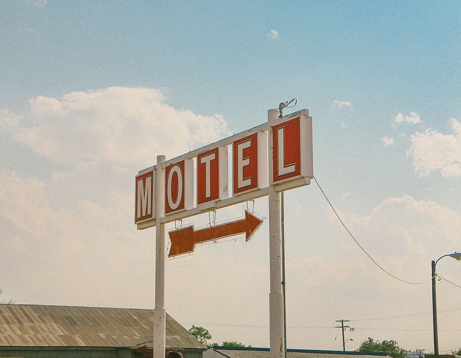 motel signage, Motel, Signage, tanda, panah, perjalanan, liburan, pariwisata, retro, merah