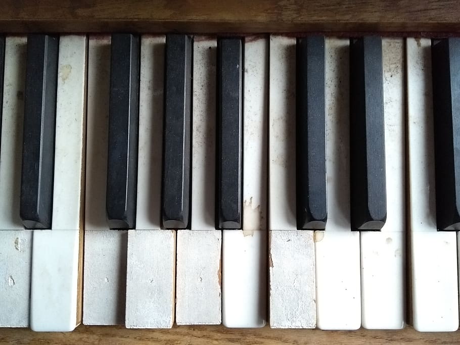 piano, teclas, instrumento musical, vintage, el viejo piano, equipo musical, música, nadie, tecla de piano, primer plano