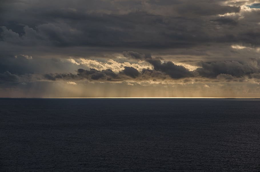 mar, gris, nubes, horizonte, sol, luz, puesta de sol, sol y mar, cielo, mediterráneo