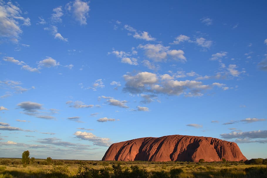 uluru, australia, outback, mountain, holy, sky, cloud - sky, beauty in nature, land, nature