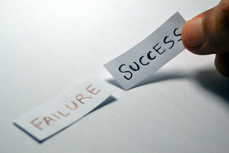 fracaso, texto de éxito, mostrando, documentos, éxito, opuesto, elección, elegir, decisión, positivo