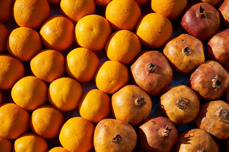 naranja, granada, mercado, dieta, naturaleza, alimentos, cítricos, fruta, jardín, saludable