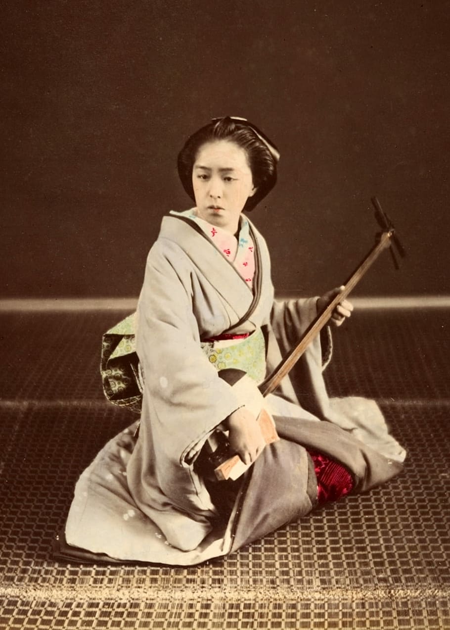 1870s, Geisha, Tokyo, artist, entertainer, japan, musician, vintage, women, people