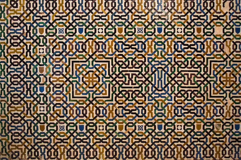 ornamen, pola, malam arab, mosaik, ubin, geometri, melahap, main-main, alhambra, bingkai penuh