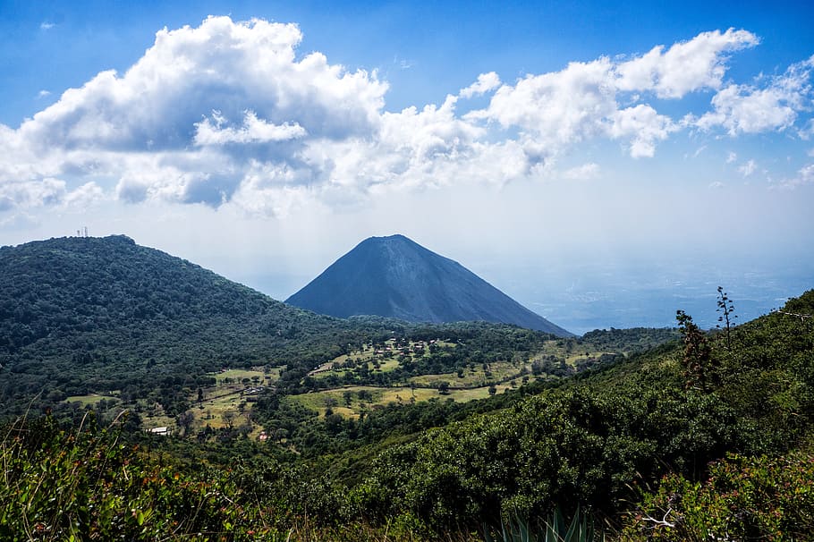 El Salvador, Volcano, Izalco, Clouds, landscape, trees, mountains, mountaineering, lights, sky