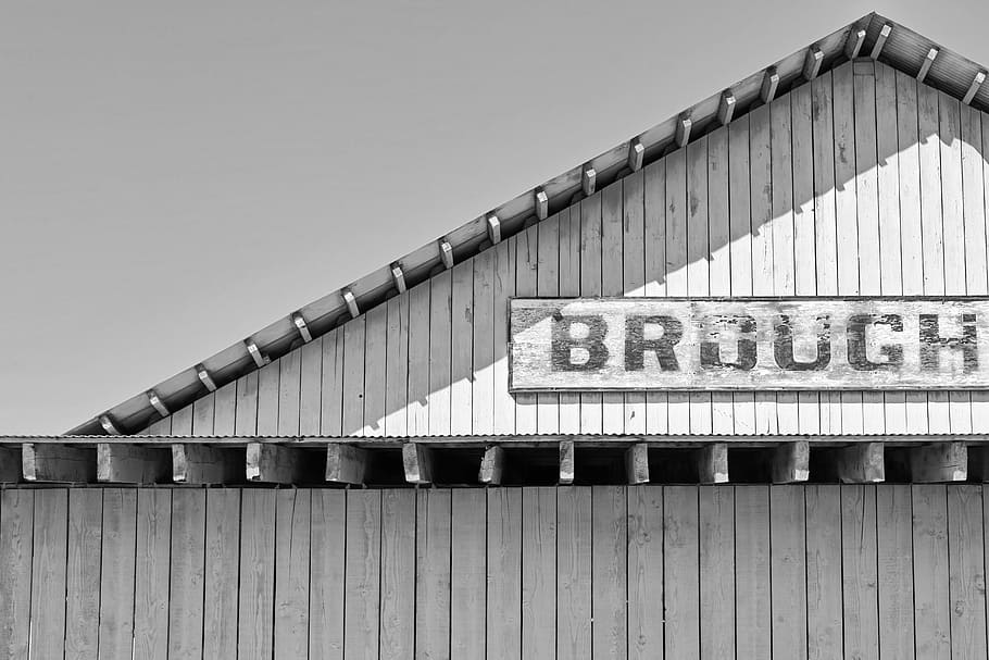 grayscale photo, wooden, signage, grayscale, blackandwhite, buildings, houses, planks, roofs, wood
