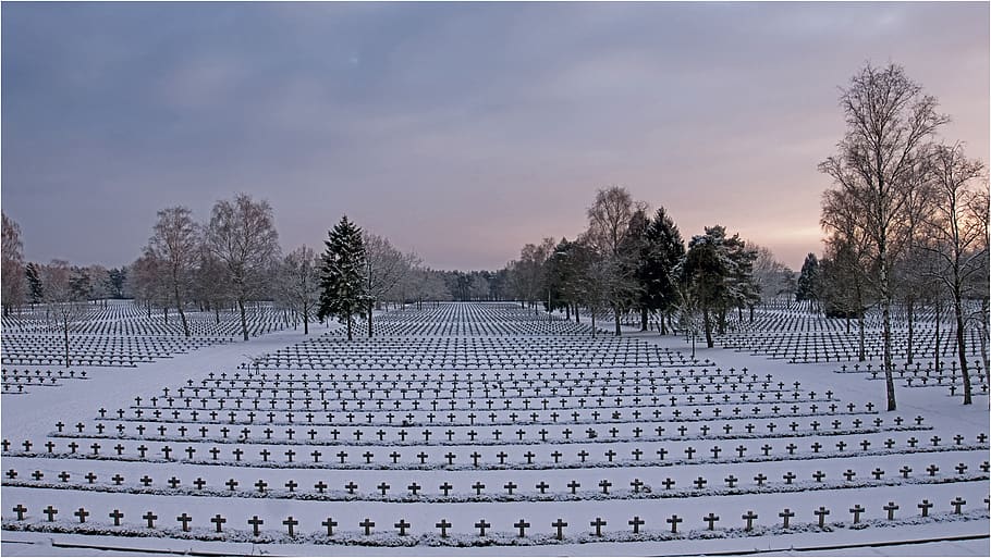 winter, military, cemetery, snow, landscape, soldier, memorial, grave, sky, cloud - sky
