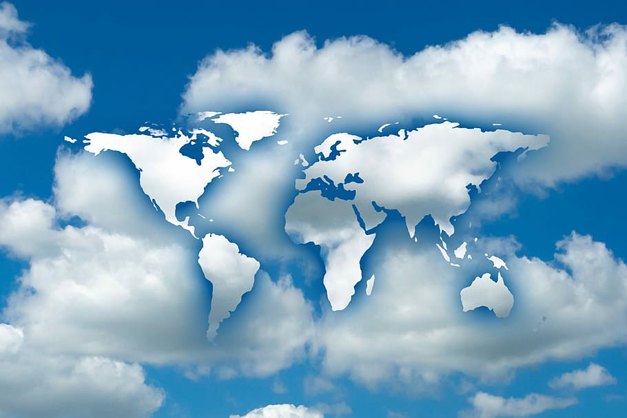 map, world, white, blue, sky, edited, globe, clouds, background, earth