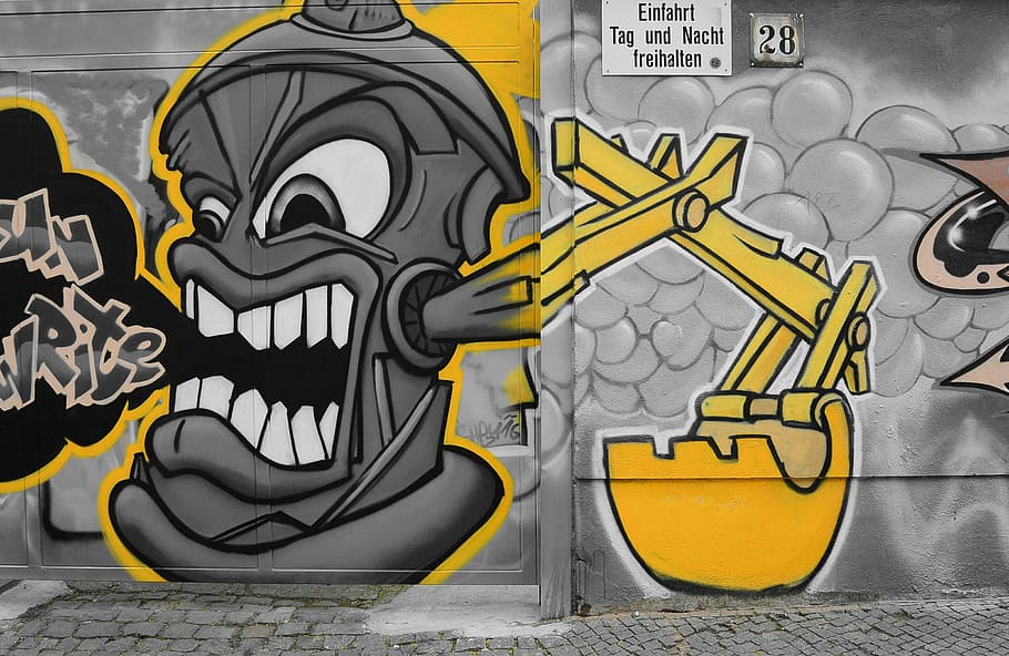 Graffiti, Street Art, Urban Art, art, sprayer, mural, berlin, kreuzberg, excavators, goal