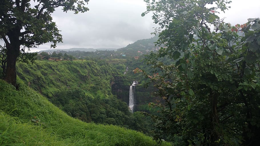 pune, india, waterfall, monsoon, lonavala, kune falls, plant, tree, land, scenics - nature