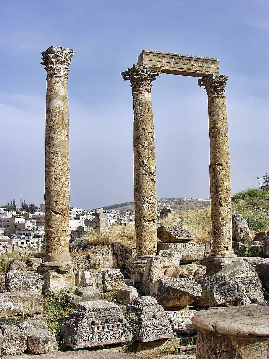 灰色の廃墟の建物, ジェラシュ, ヨルダン, 古代, 遺跡, 歴史的, サイト, ローマ, 歴史, 旅行