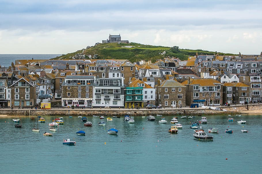 landscape photo, dock, house, daytime, st ives, cornwall, port, ocean, building exterior, architecture
