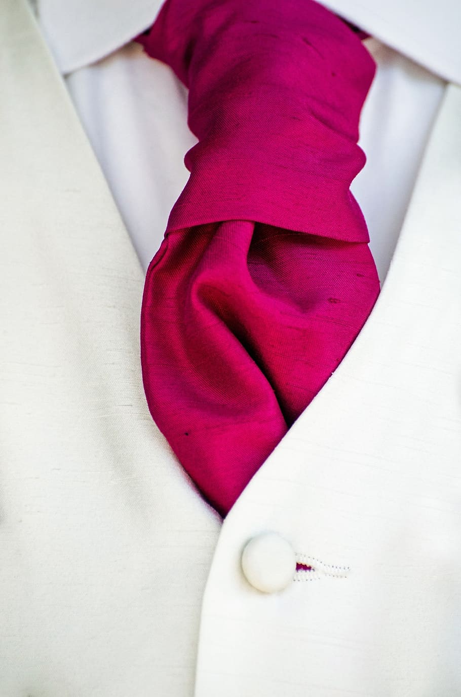 closeup, white, suit jacket, pink, necktie, tie, groom, corsage, ceremony, pinned