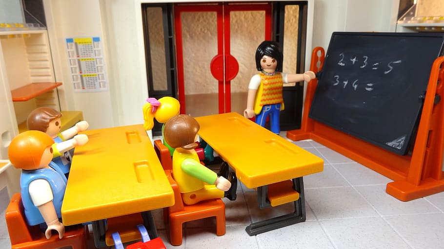 setup sekolah, Lego Minifigures, sekolah, setup, playmobil, anak-anak, guru, kelas, matematika, di dalam ruangan