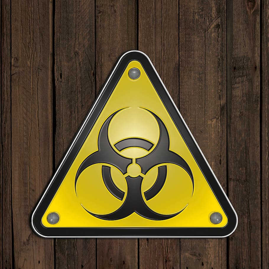 yellow, black, biohazard logo, warning signs, biohazard, bacteria, viruses, microbiology, infection, science