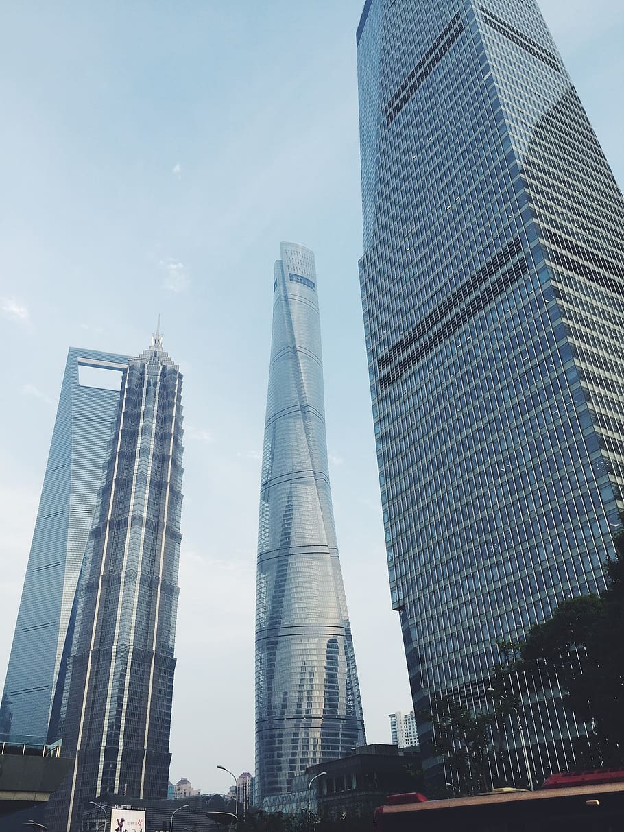 city, downtown, shanghai, built structure, architecture, building exterior, office building exterior, modern, tall - high, building