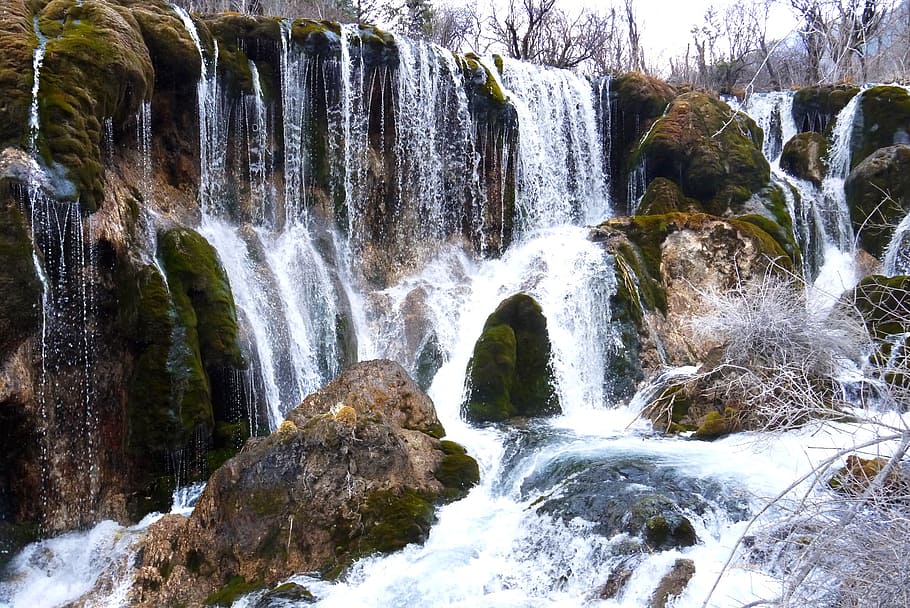 jiuzhaigou, water, falls, waterfall, beauty in nature, flowing water, motion, scenics - nature, rock, rock - object