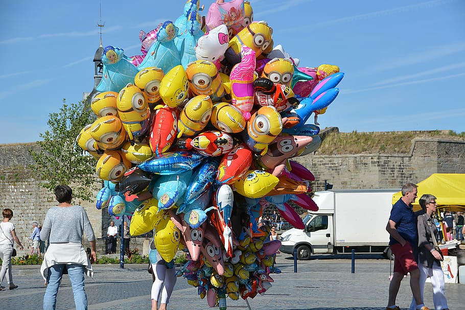balloons, children, colors, beach, gift, games, characters, plastics, fair, street