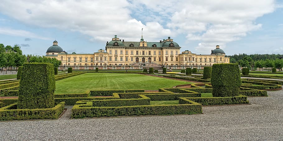palace, surrounded, green, grass field, stockholm, castle, royal, sweden, architecture, landmark