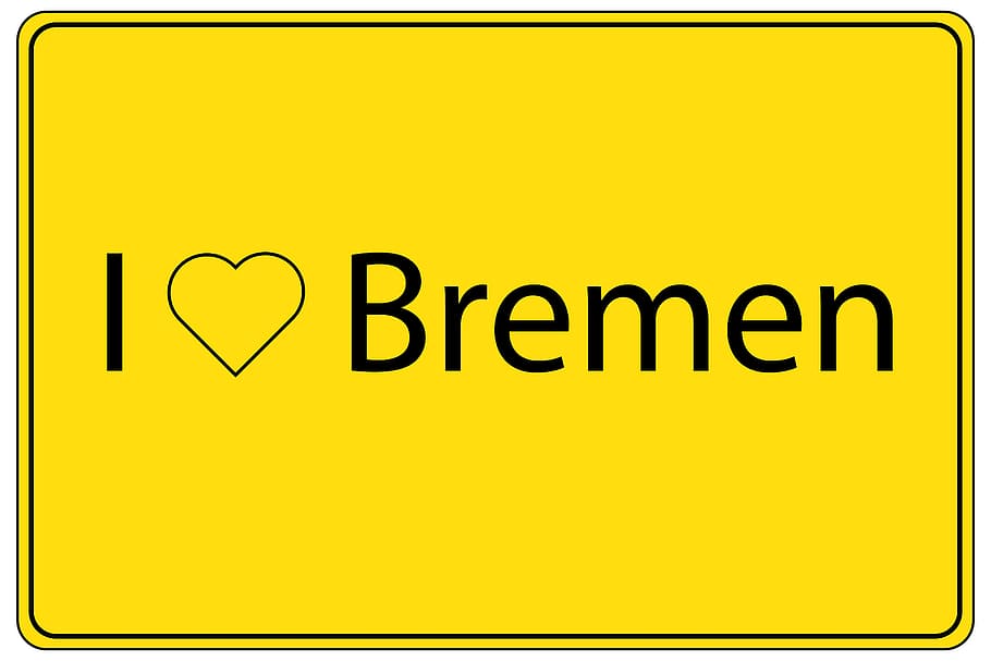 bremen, place, town sign, ortseingangsschild, germany, love, heartbeat, shield, yellow, heart