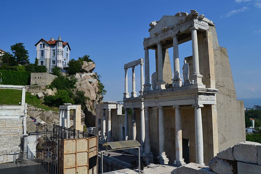 plovdiv, roman ruins, bulgaria, architecture, amphitheatre, column, european, destination, stage, built structure