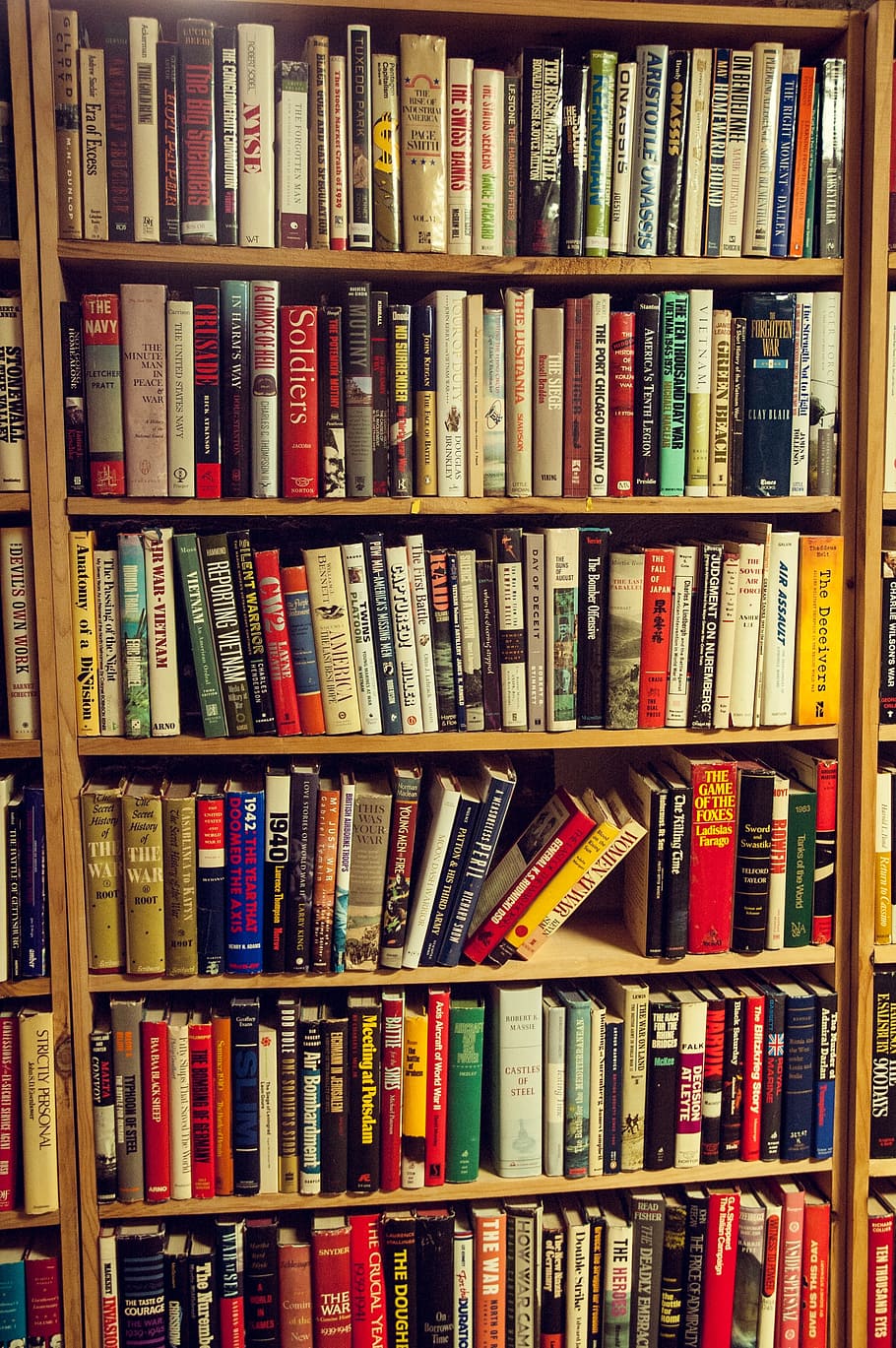 lote de libros, marrón, madera, estante, libros, estantería, librería, lectura, educación, libro