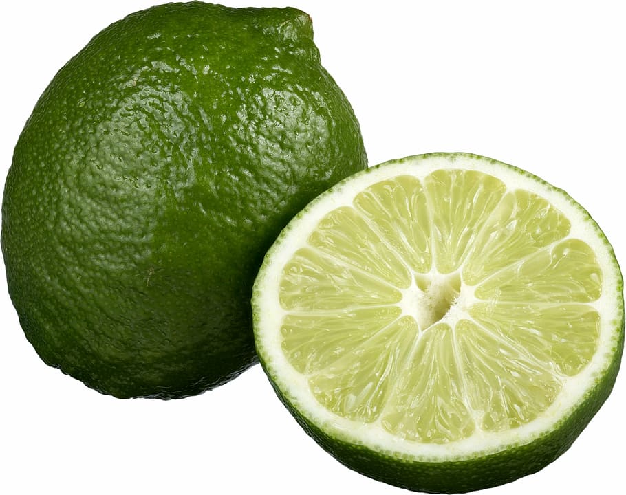 two green lemons, lime, sliced lime, fresh, citrus, sour, fruit, half, juicy, natural