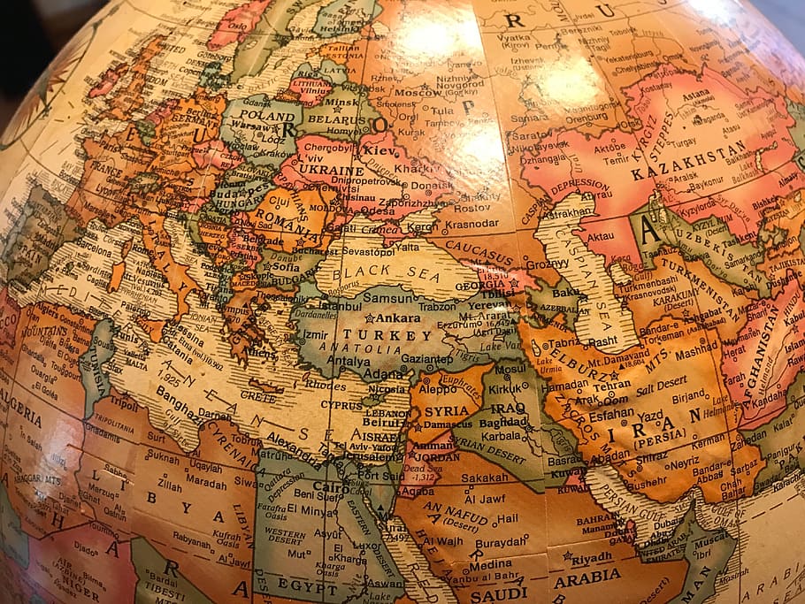 foto de primer plano, marrón, verde, globo, mundo, Europa, Turquía, Mar Negro, Rusia, Siria