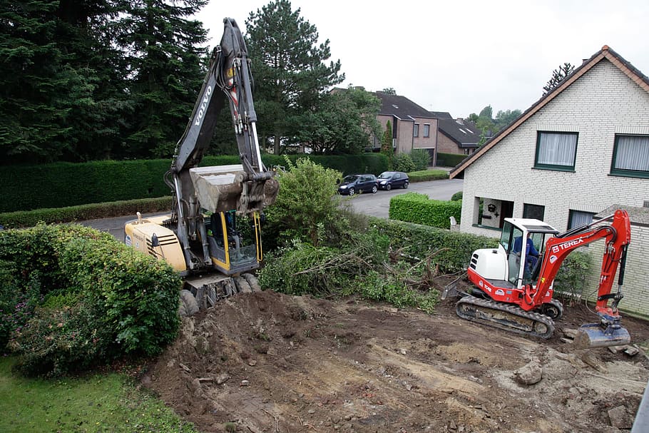 heavy, equipment3, house, construction work, work, garden, earthmoving, civil engineering, site, excavators