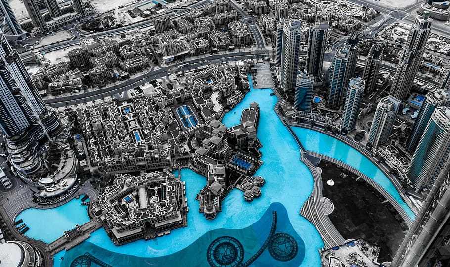 Antena, foto, ciudad, Dubai, horizonte, arquitectura, rascacielos, horizonte de Dubai, gran ciudad, moderno