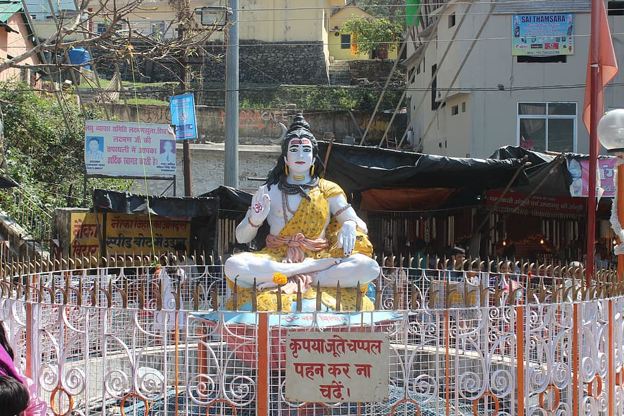 rishikesh, uttarkhand, statue, hari om, god, hindu, relgion, real people, one person, built structure