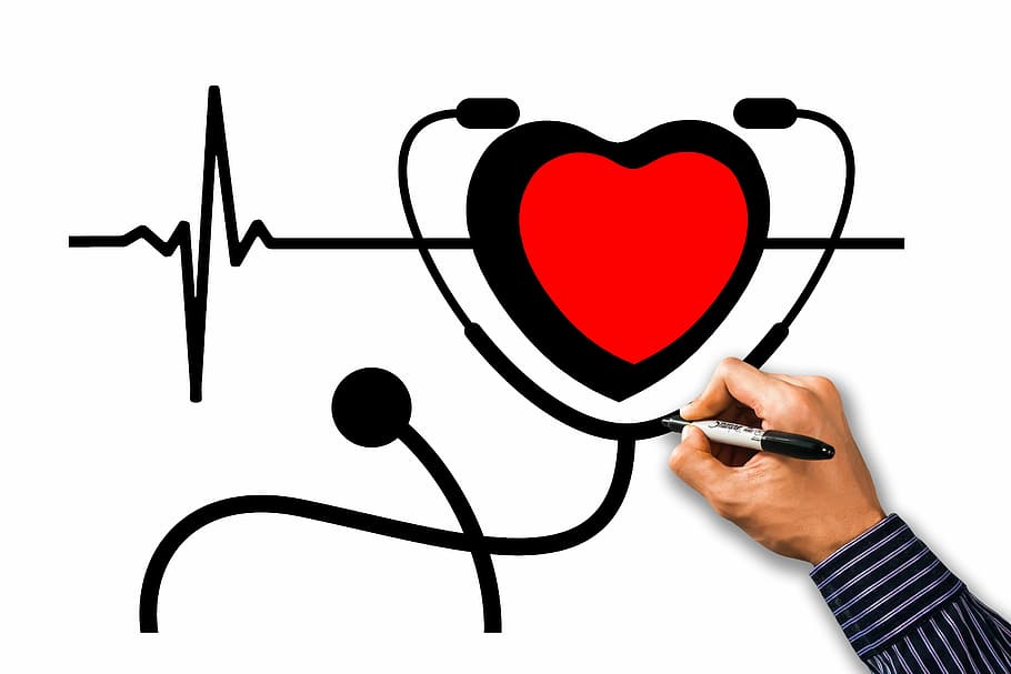 persona, dibujo, estetoscopio, corazón, te bendiga, pulso, frecuencia cardíaca, protección, cuidado, investigación