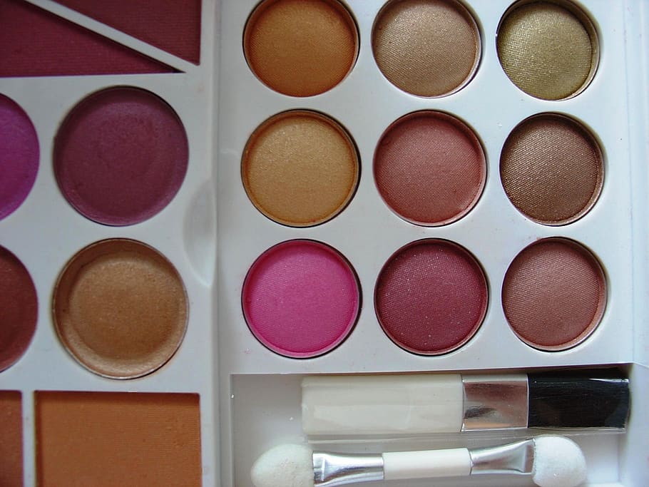 cosmetics, shadows, colorful, the palette, make-up, indoors, beauty product, in a row, directly above, multi colored