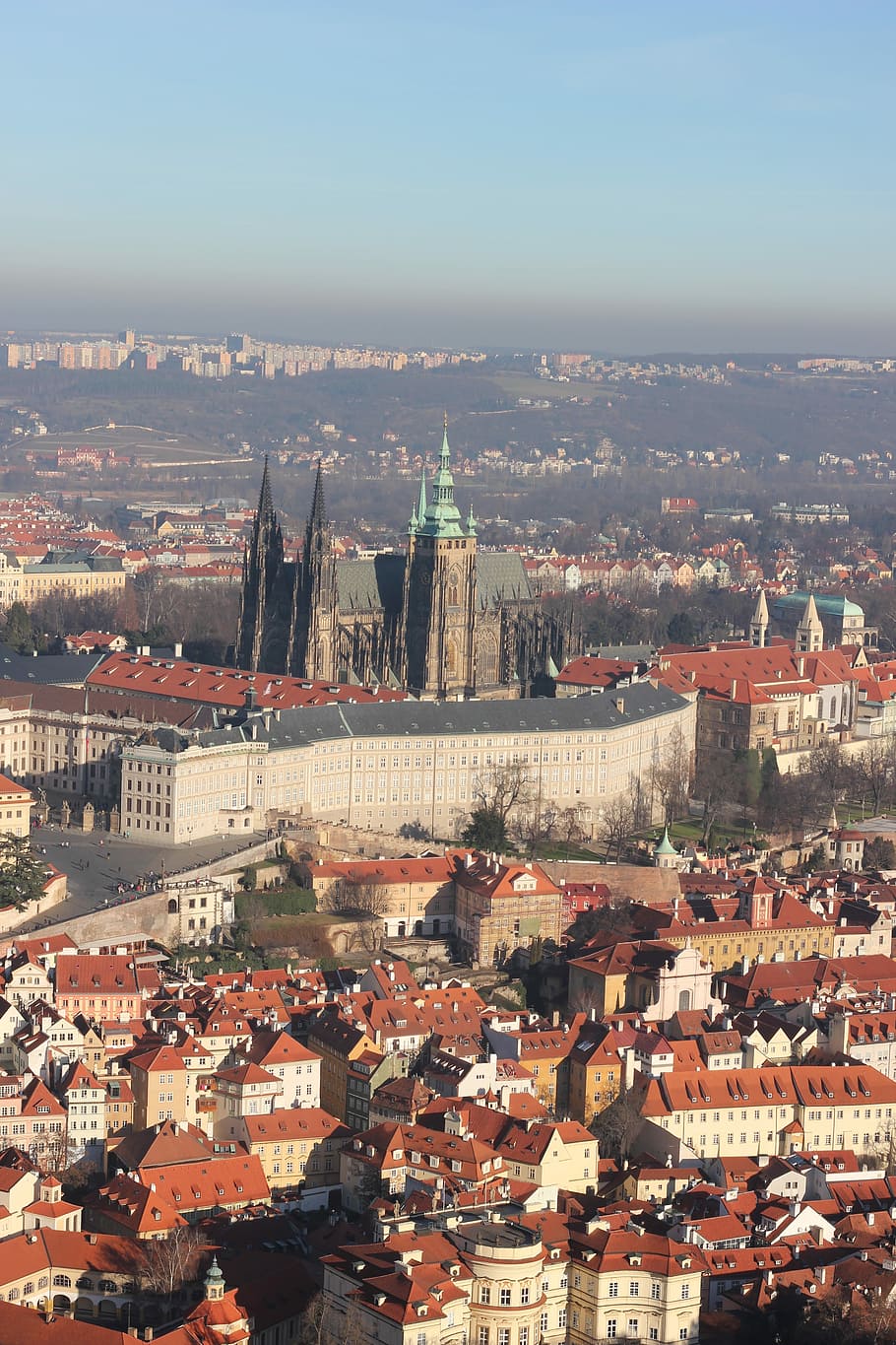 Prague, Cathedral, Roof, City, prague, cathedral, cityscape, architecture, aerial view, building exterior, high angle view