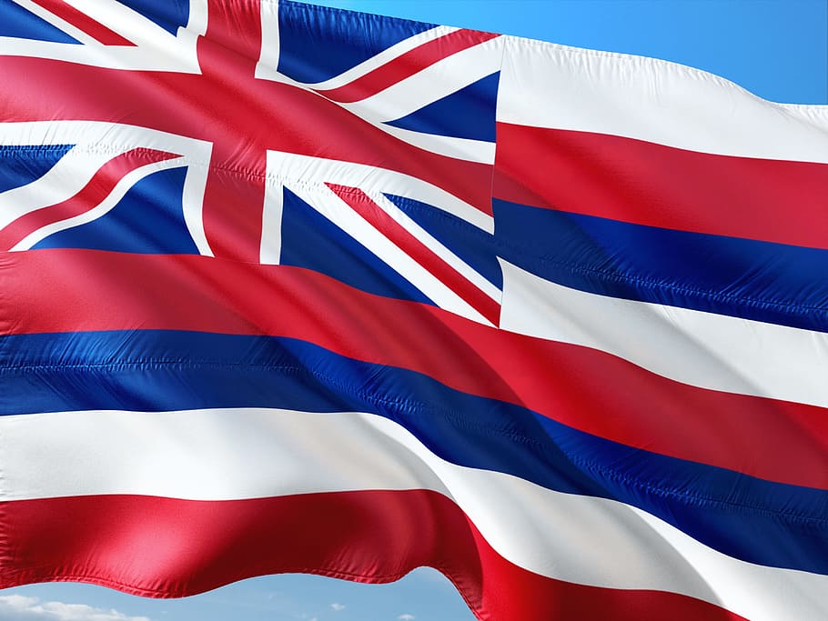 internasional, bendera, hawai, rantai pulau di laut pasifik, patriotisme, merah, bergaris, biru, warna putih, tidak ada orang