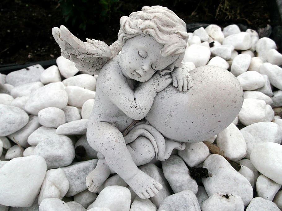 blanco, estatua de querubín, rocas, ángel, fe, cementerio, esperanza, figura, escultura, Arte y artesanía