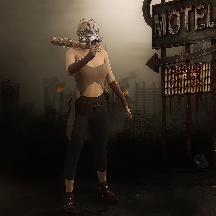 woman, mask, end time, baseball bat, gas mask, mysterious, background, mystical, fantasy, standing - Pxfuel