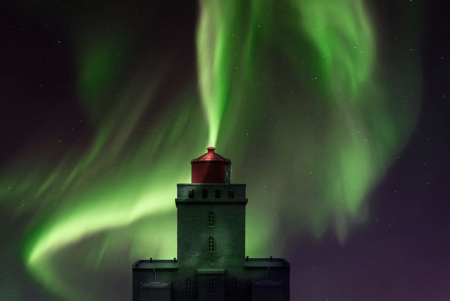 아이슬란드, 북극광, 조경, 중앙, 극광, 밤, 녹색, 공간, 천문학, 별-공간