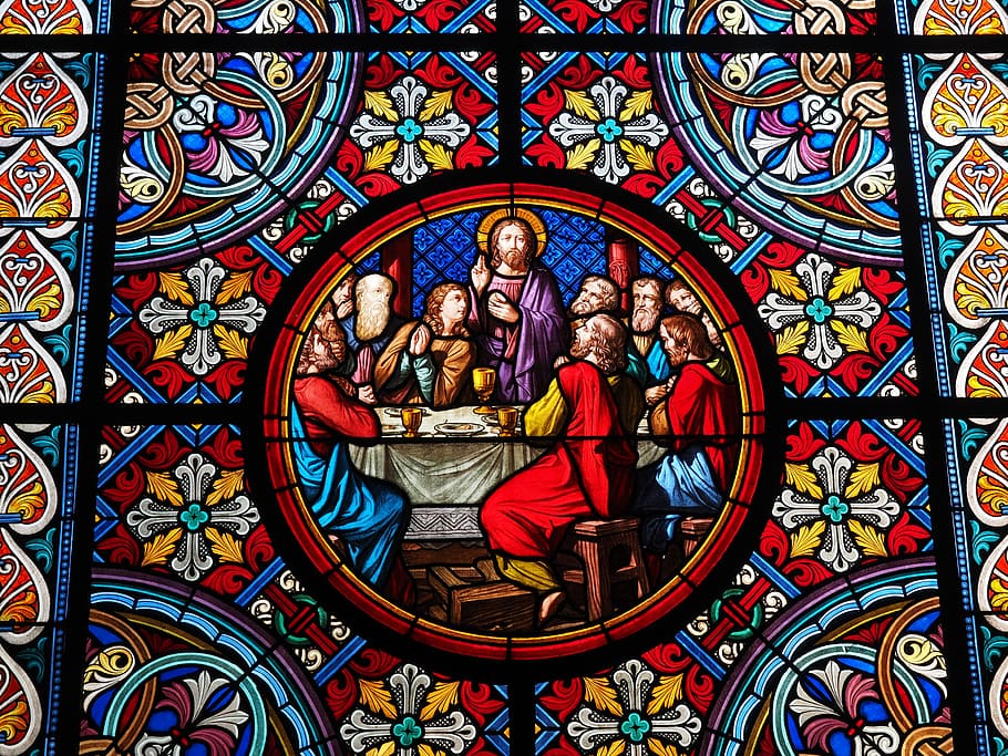 last, supper, stained, glass cathedral, interior, decor, color glass window, last supper, basel, basel cathedral