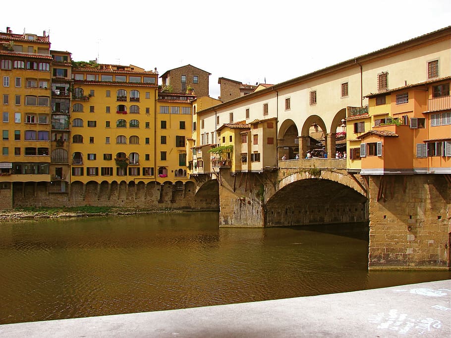 bangunan, arsitektur, tua, Italia, luar, air, kota, arno River, florence - Italia, ponte Vecchio