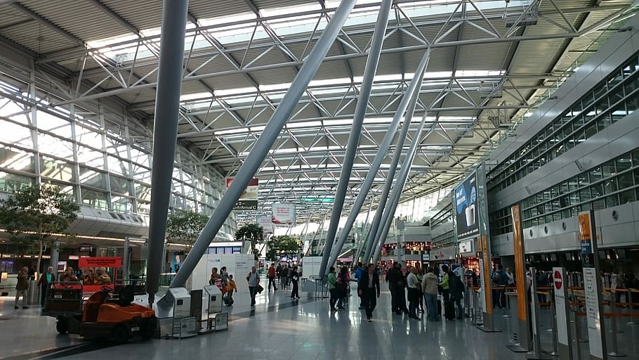 Airport, Checkin, Düsseldorf, Glass, Dome, airport, checkin, glass dome, interior design, inside, departure